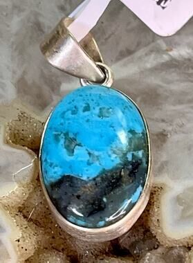 Ithica Peak Turquoise Sterling Silver Pendant Southwestern Native Style 3.6g